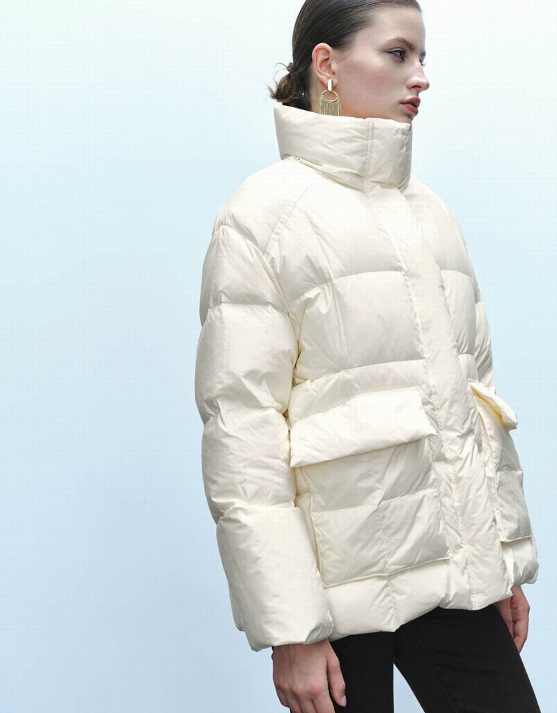 Urban Revivo Stand Collar Women's Puffer Jacket White | UYM5136OP