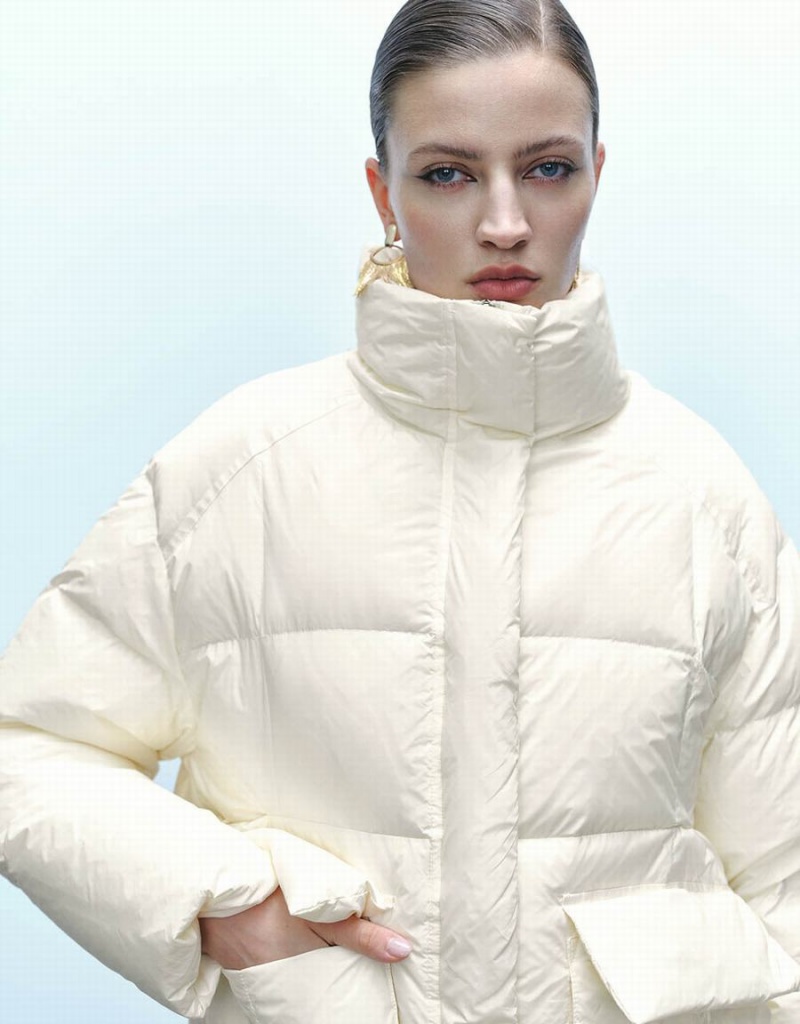 Urban Revivo Stand Collar Women's Puffer Jacket White | UYM5136OP