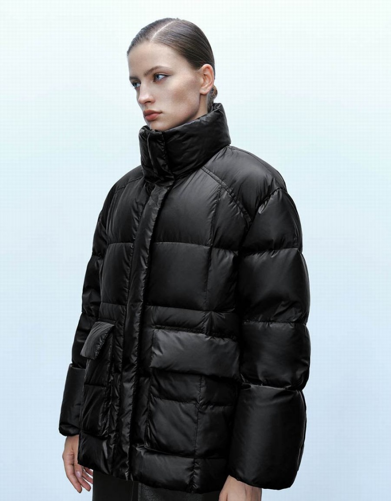 Urban Revivo Stand Collar Women's Puffer Jacket Black | NDW1458KA