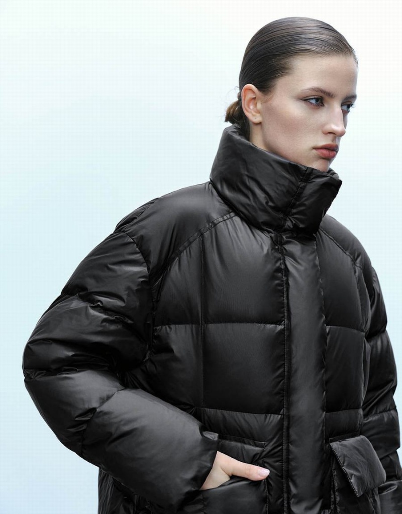 Urban Revivo Stand Collar Women's Puffer Jacket Black | NDW1458KA