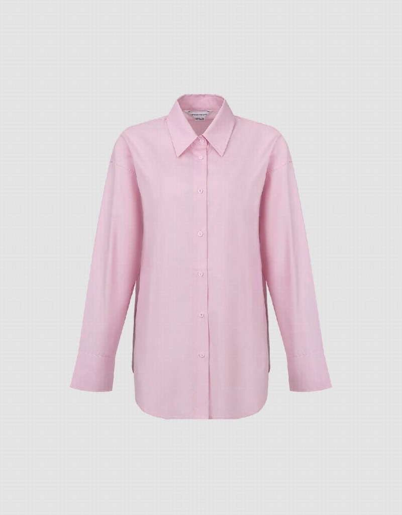 Urban Revivo Standard Sleeve Button Up Women's Shirts Pink | UTF6512TZ