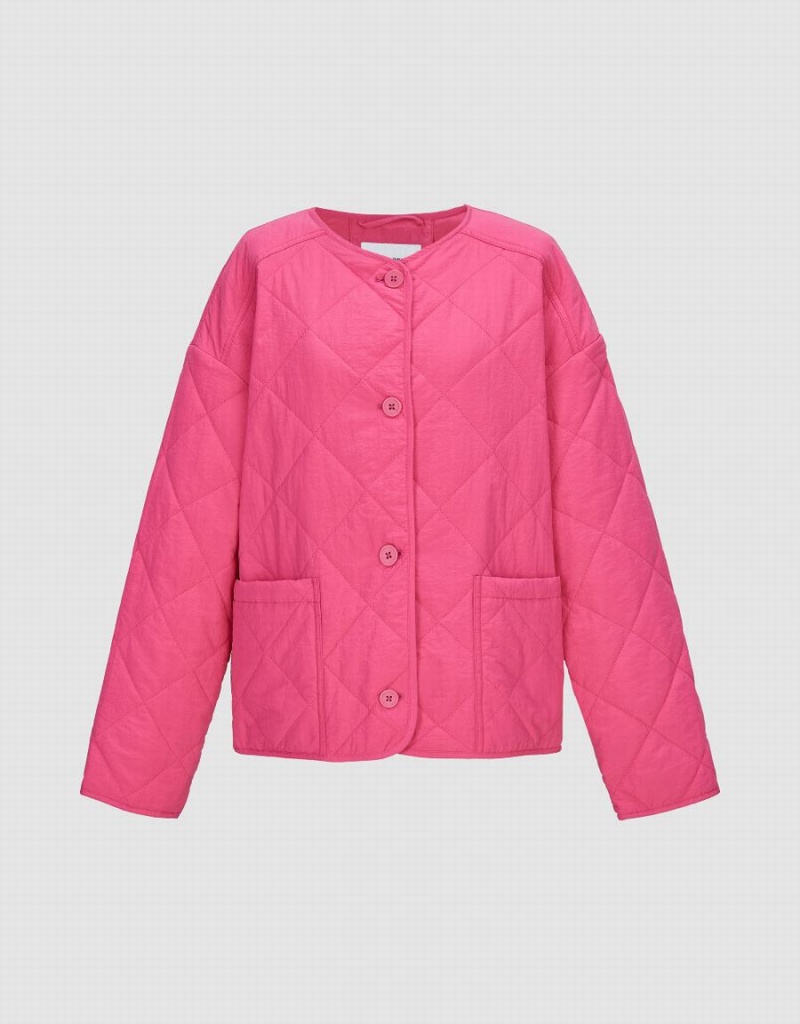 Urban Revivo Standard Sleeve Crew Neck Padded Women's Coats Pink | NCT2043KB