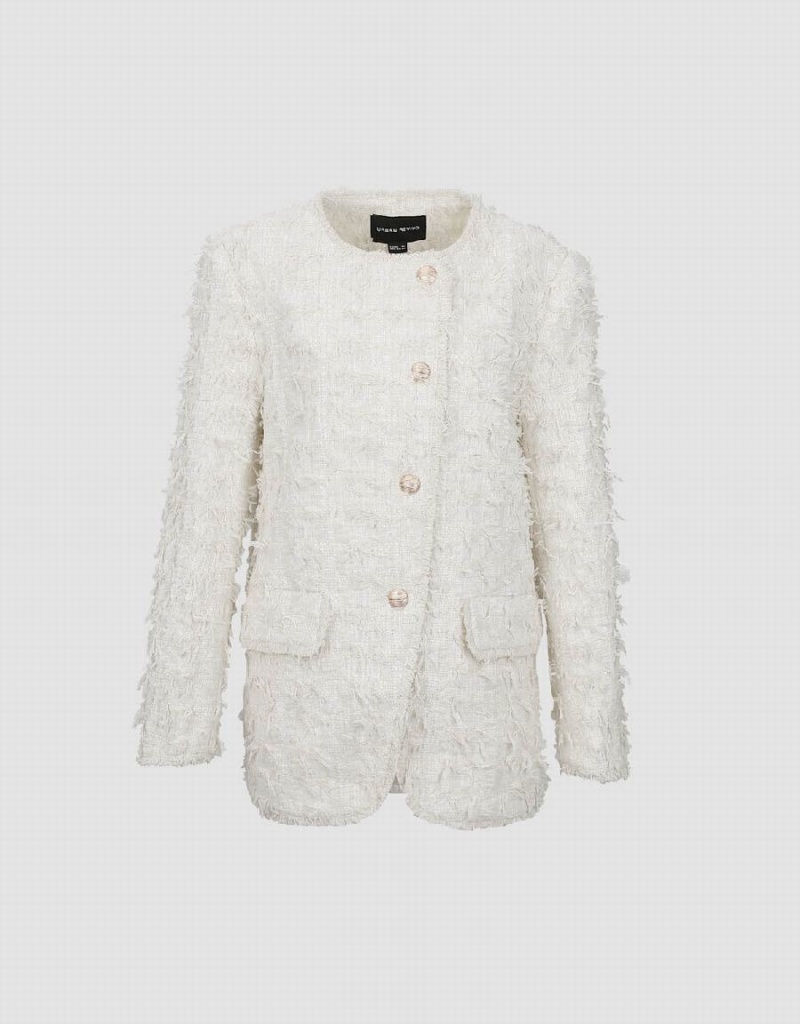 Urban Revivo Standard Sleeve Fuzzy Women's Jackets White | MPE3114JE