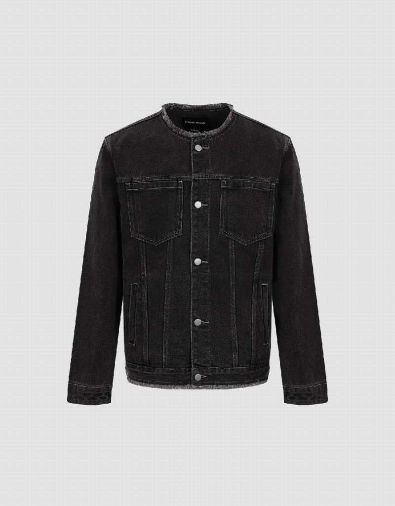 Urban Revivo Standard Sleeve Men's Denim Jackets Black | IOD6274EM