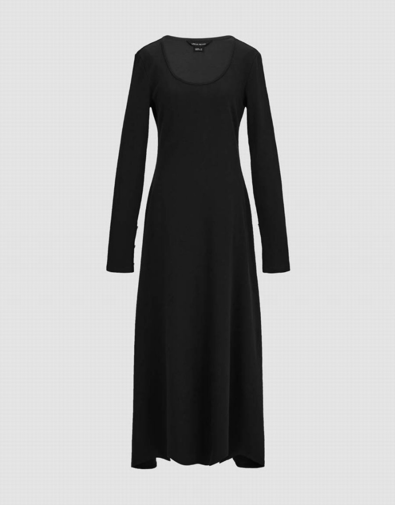 Urban Revivo Standard Sleeve U Neck A-Line Women's Dress Black | YIR4839CL