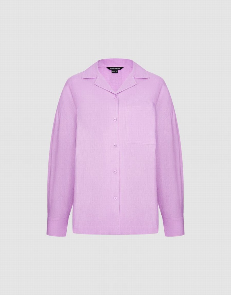 Urban Revivo Standard Sleeve With Pocket Women's Shirts Purple | NRJ2264ED