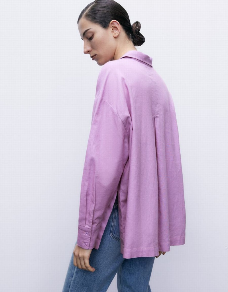 Urban Revivo Standard Sleeve With Pocket Women's Shirts Purple | NRJ2264ED