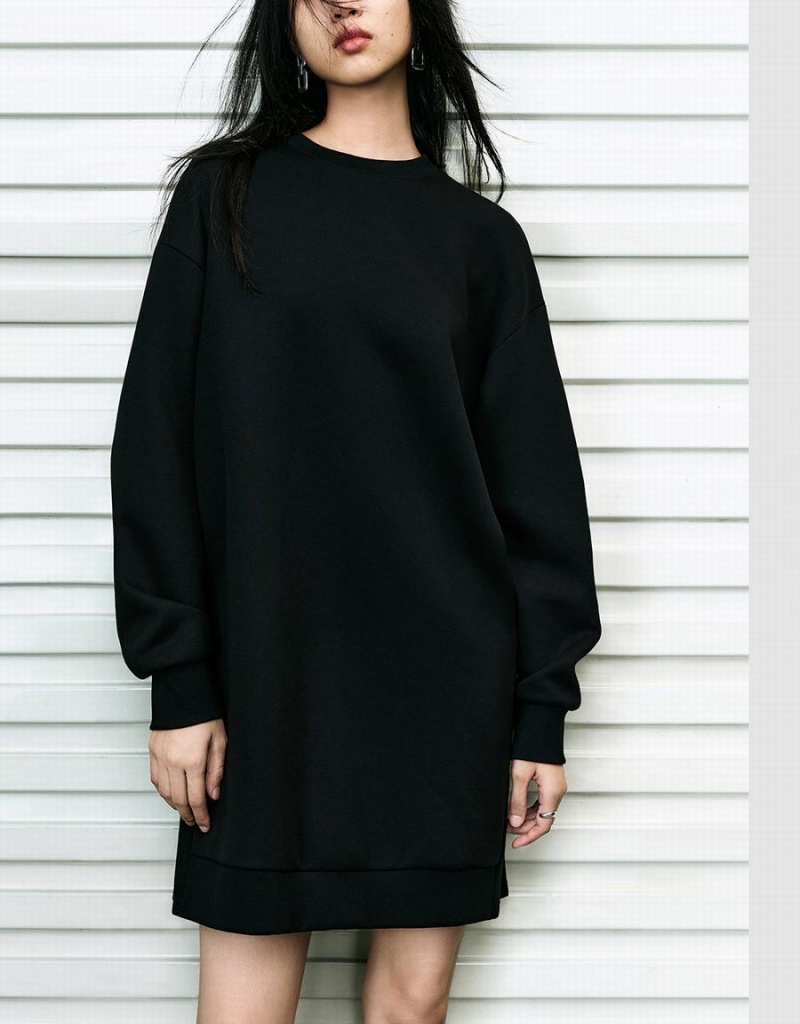 Urban Revivo Straight Crew Neck Knitted Women's Dress Black | ANJ7234BY