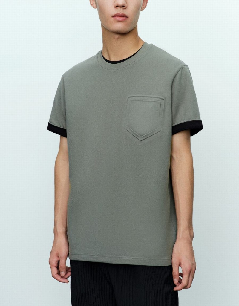 Urban Revivo Straight Crew Neck Men's T Shirts Green | FUE6538XZ