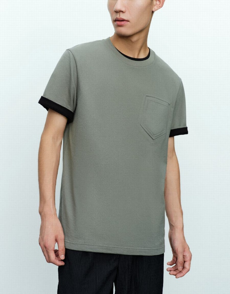 Urban Revivo Straight Crew Neck Men's T Shirts Green | FUE6538XZ