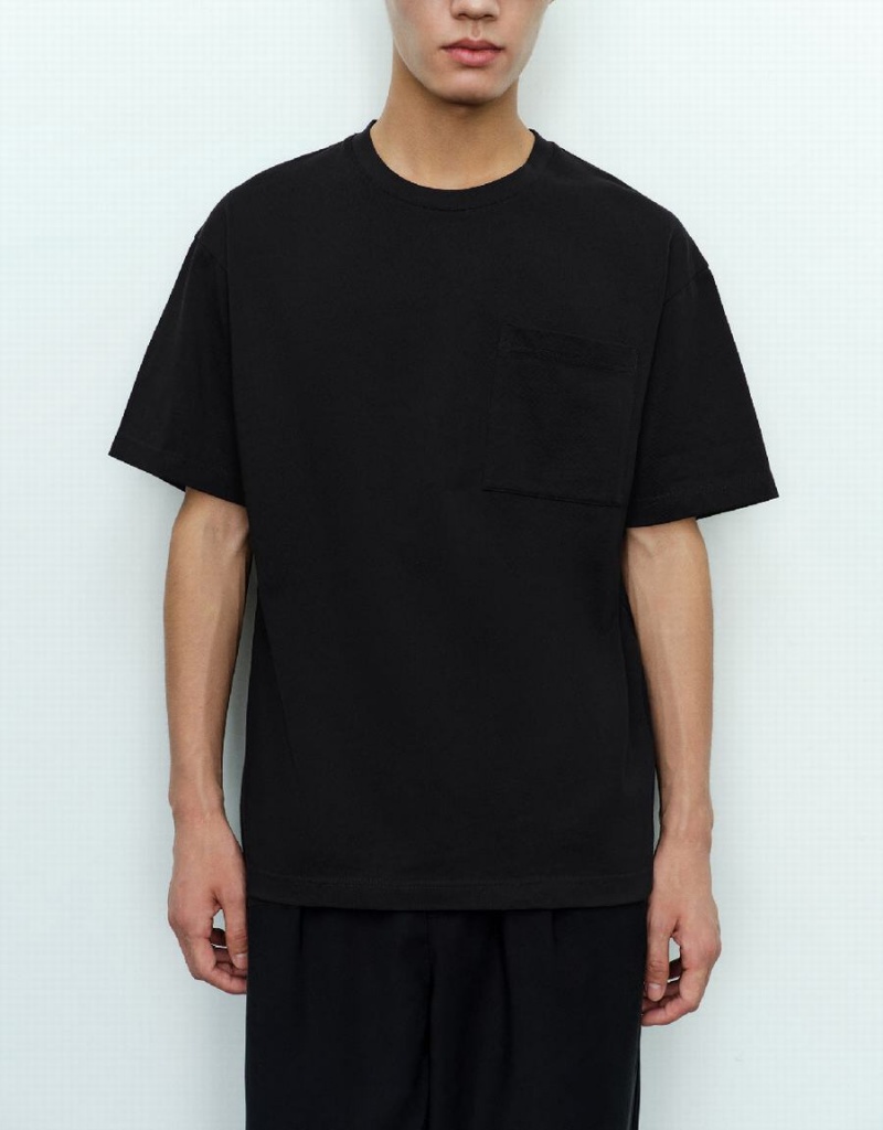 Urban Revivo Straight Crew Neck Men's T Shirts Black | CIA1940EV