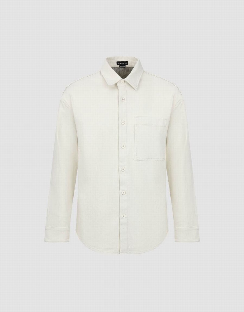 Urban Revivo Straight Denim Men's Shirts White | NUA7673LF