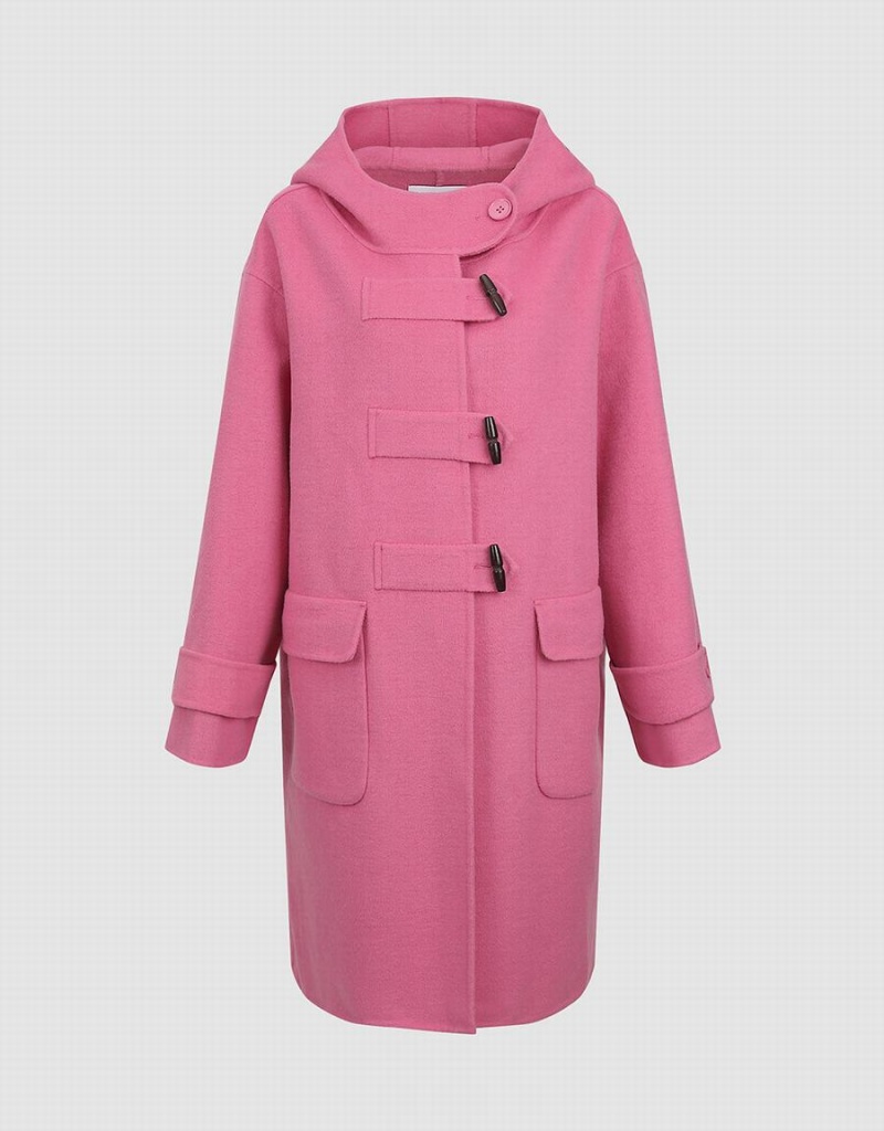 Urban Revivo Straight Longline Woolen Women's Coats Rose Red | UON804QB