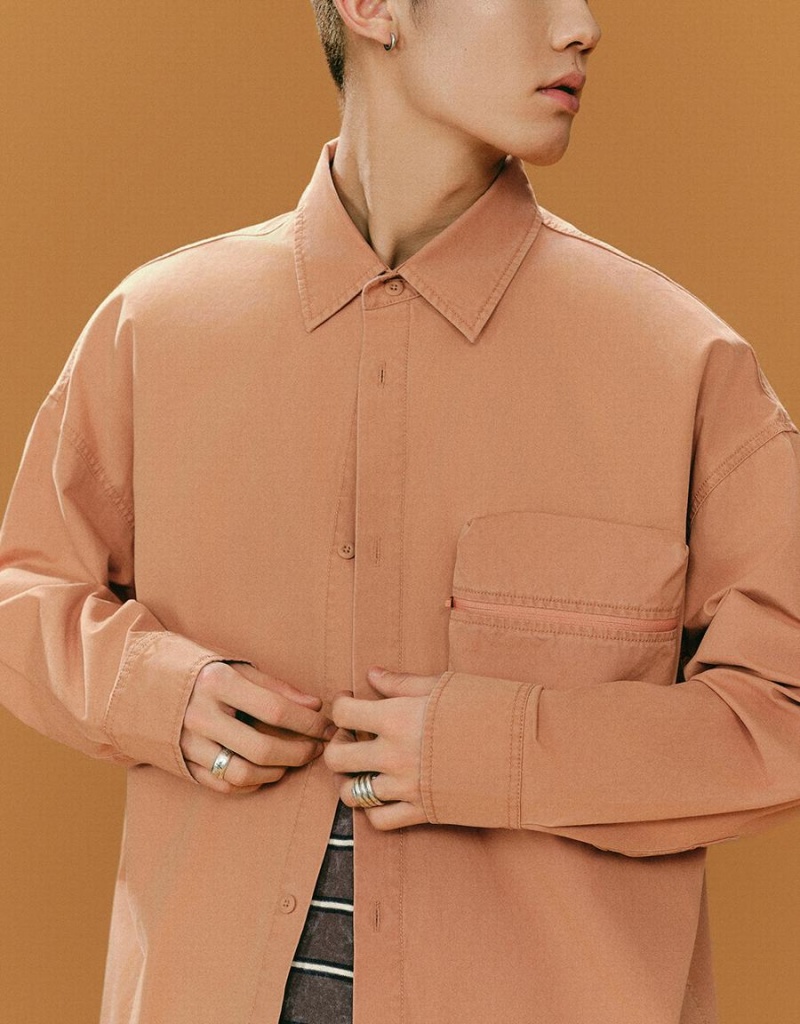 Urban Revivo Straight Oversized Men's Shirts Orange | HEQ473NN