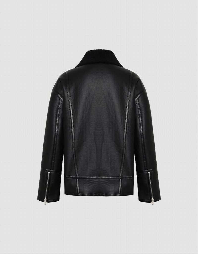 Urban Revivo Straight Vegan Men's Leather Jackets Black | GEE1989DU