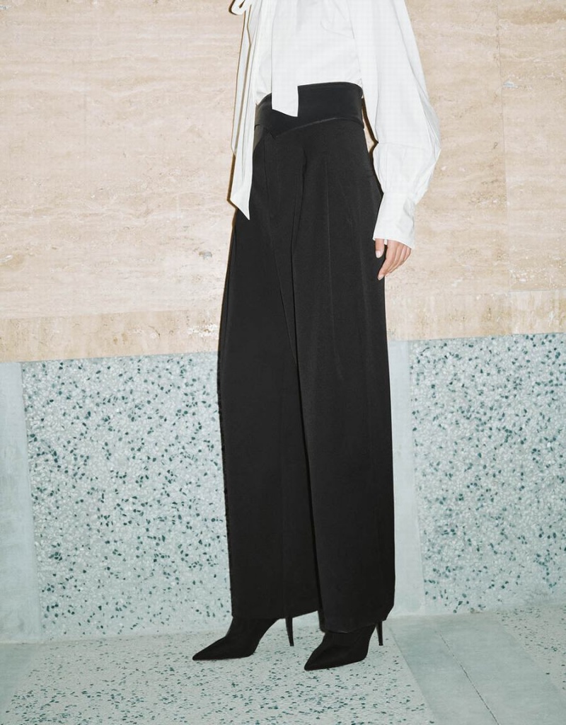 Urban Revivo Straight With Belt Women's Pants Black | EIK2162LY