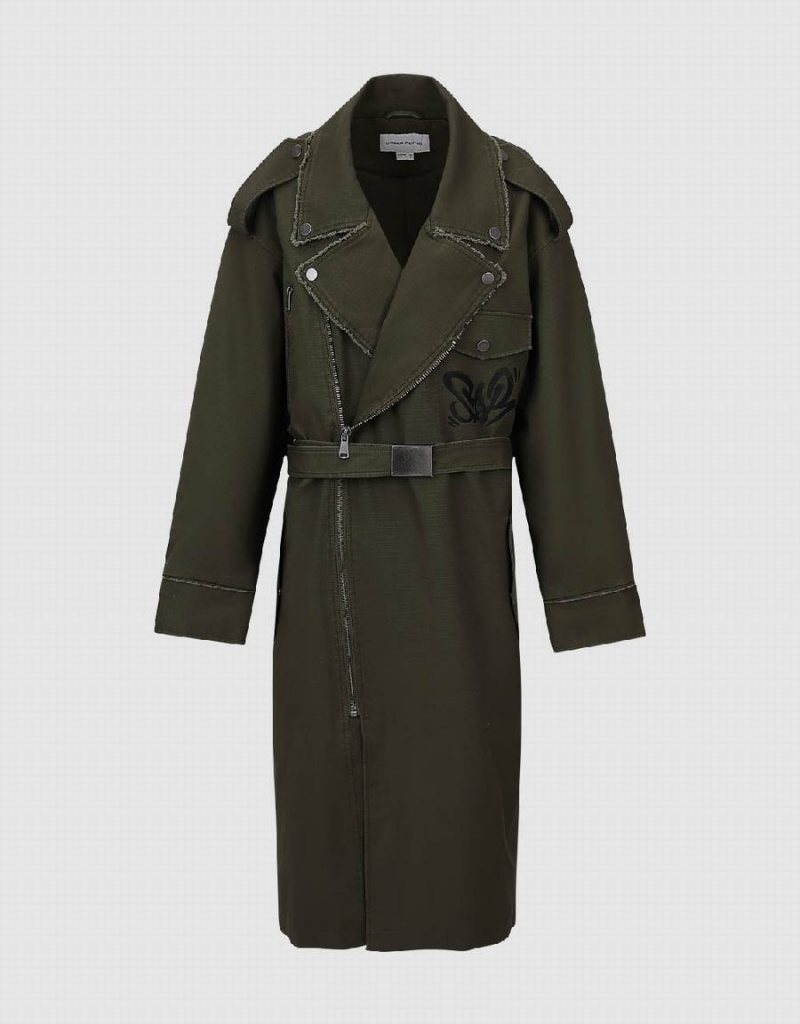 Urban Revivo Straight With Belt Women's Trench Coat Green | VDG7331JJ