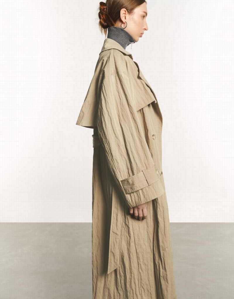 Urban Revivo Straight With Belt Women's Trench Coat Khaki | XUH8159NU