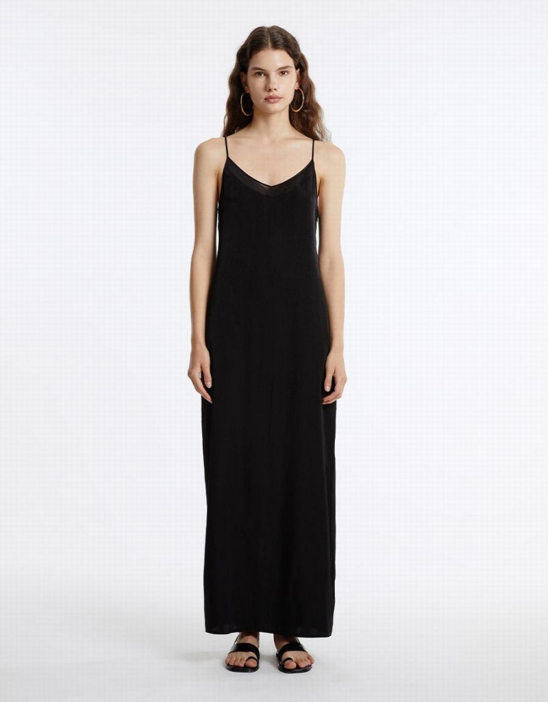 Urban Revivo Strappy Maxi Women's Dress Black | OFJ6041CT