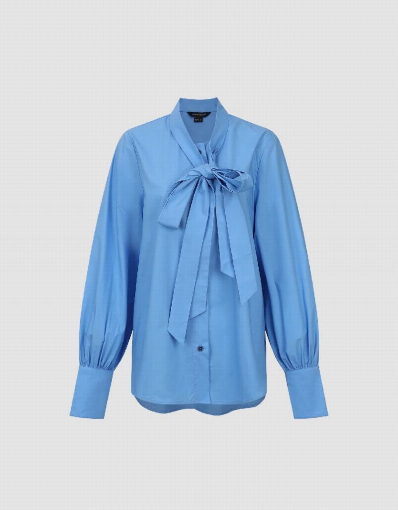 Urban Revivo Striaght Loose With Tie Women's Shirts Blue | JYZ321AU