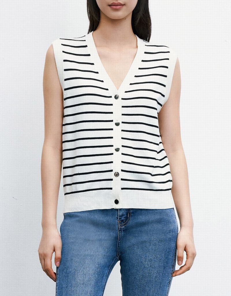 Urban Revivo Striped Button Front Women's Tank Top White | PHX7846ZK