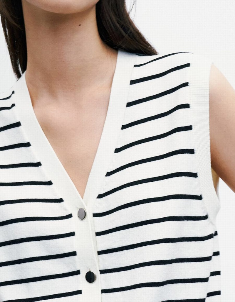 Urban Revivo Striped Button Front Women's Tank Top White | PHX7846ZK