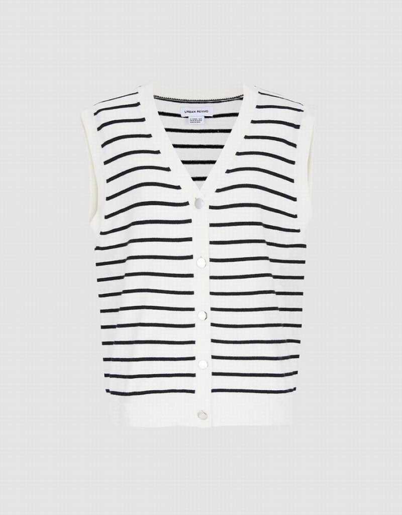 Urban Revivo Striped Button Front Women\'s Tank Top White | PHX7846ZK