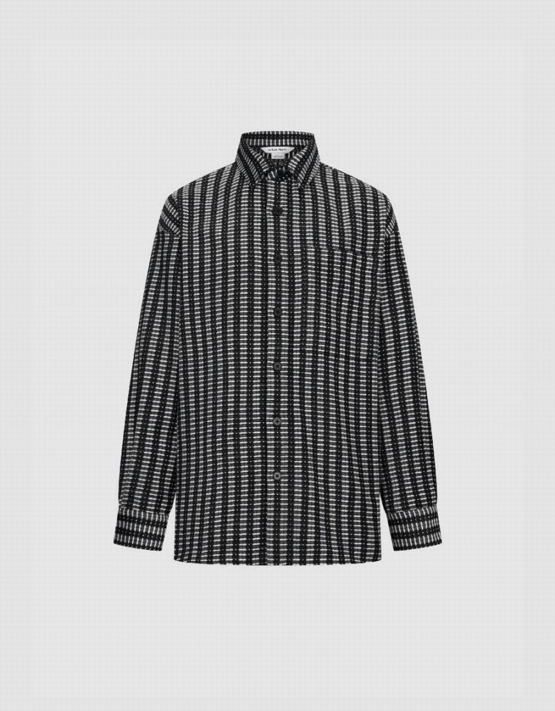 Urban Revivo Striped Button Up Oversized Men's Shirts Black | PUV4351SP