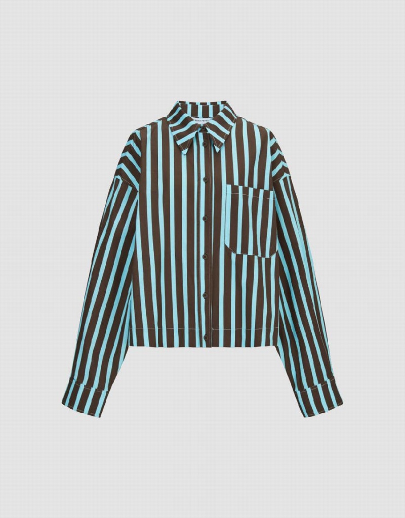 Urban Revivo Striped Button Up Women's Shirts Blue | KCB2754KL