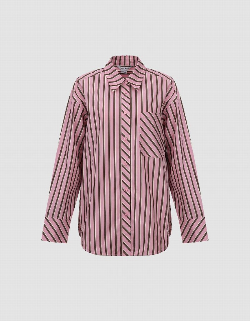 Urban Revivo Striped Button Up Women's Shirts Pink | YAT4062AR