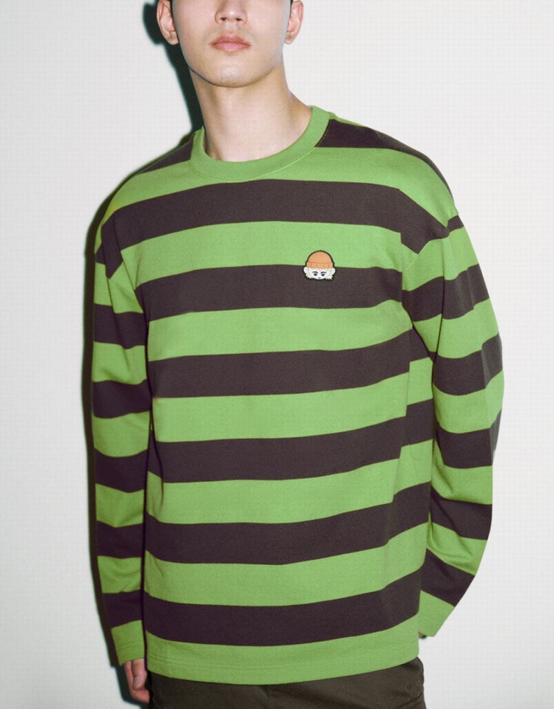 Urban Revivo Striped Crew Neck Knitted Men's T Shirts Green | FDZ1530FZ