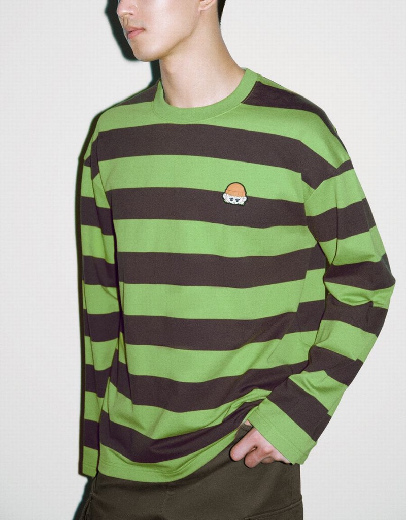 Urban Revivo Striped Crew Neck Knitted Men's T Shirts Green | FDZ1530FZ