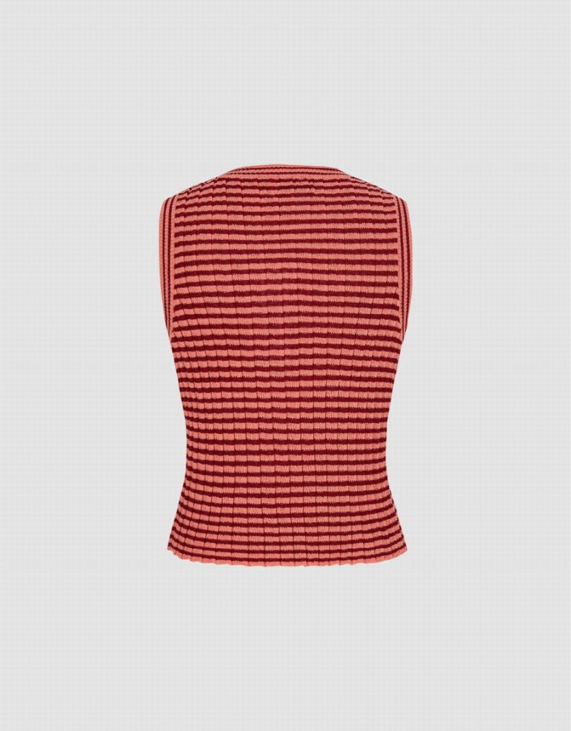 Urban Revivo Striped Crew Neck Knitted Women's Cardigan Orange | DJC51NR