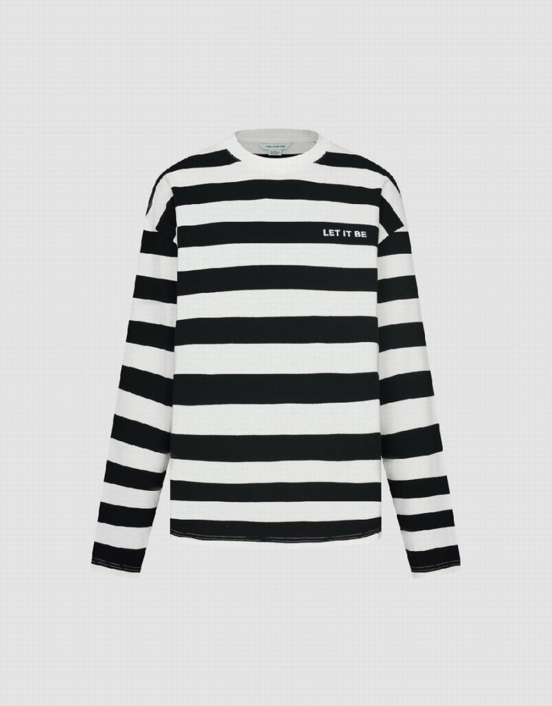 Urban Revivo Striped Crew Neck Men's T Shirts Black | YKN1447YP