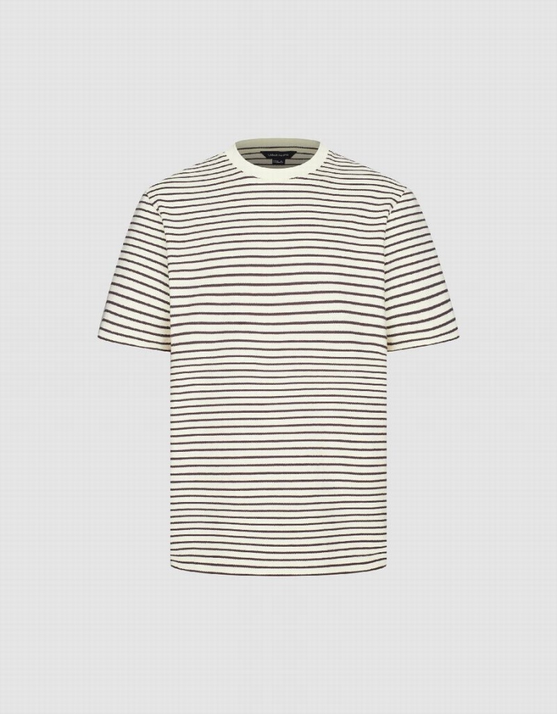 Urban Revivo Striped Crew Neck Men's T Shirts White | PFB9546BS