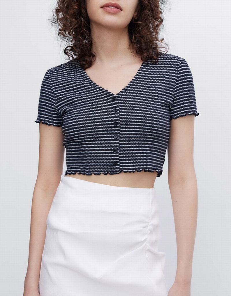 Urban Revivo Striped Crop Women's T Shirts Grey | JFI3688LX