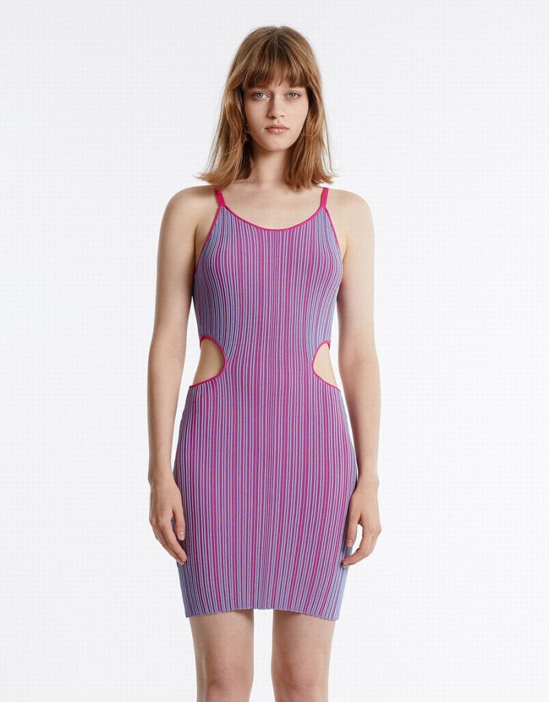 Urban Revivo Striped Cut Out Women's Dress Purple Multicolor | NFP1006LI