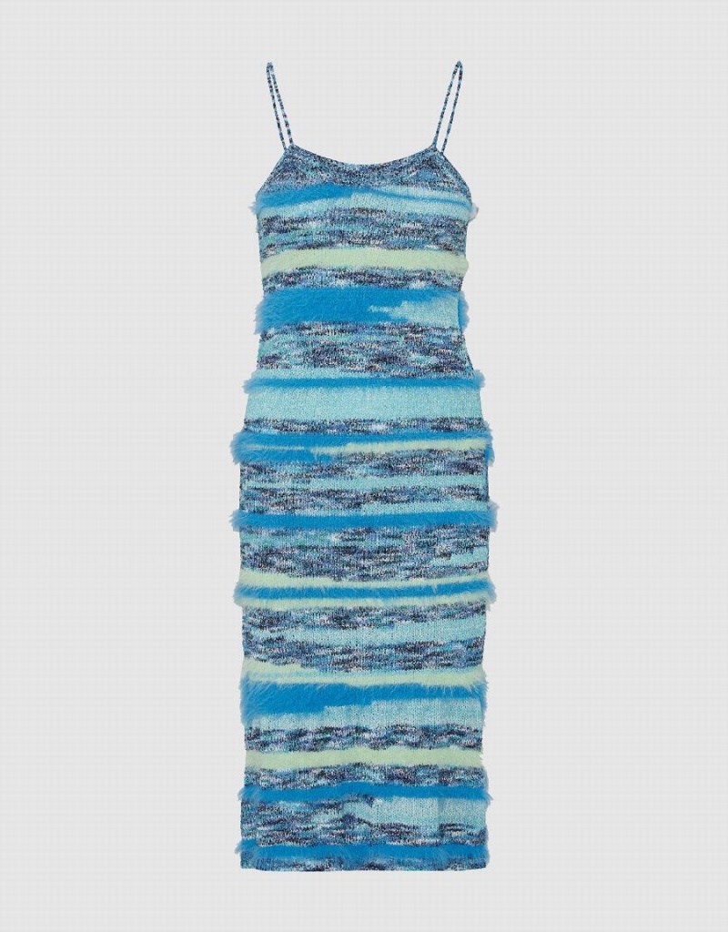 Urban Revivo Striped Knitted Cami Women\'s Dress Blue Multicolor | MDP10059IG