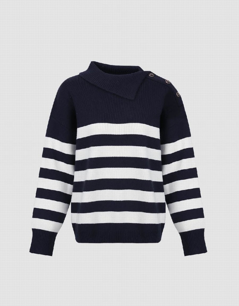 Urban Revivo Striped Knitted Women's Cardigan Blue | EHU19GT