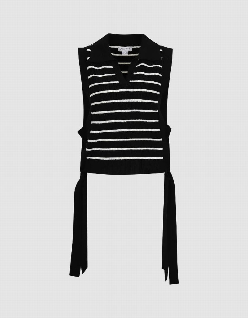 Urban Revivo Striped Knitted Women's Cardigan Black | QEW5310WH