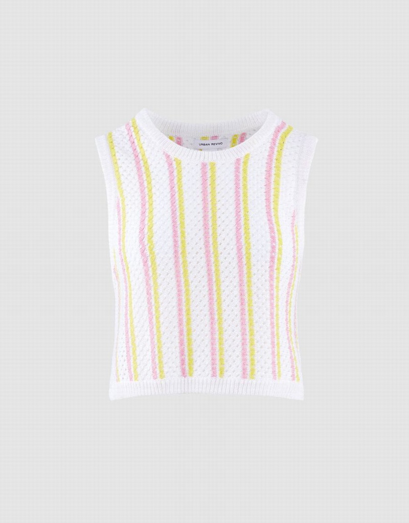 Urban Revivo Striped Knitted Women\'s Tank Top White | CMZ8755PH