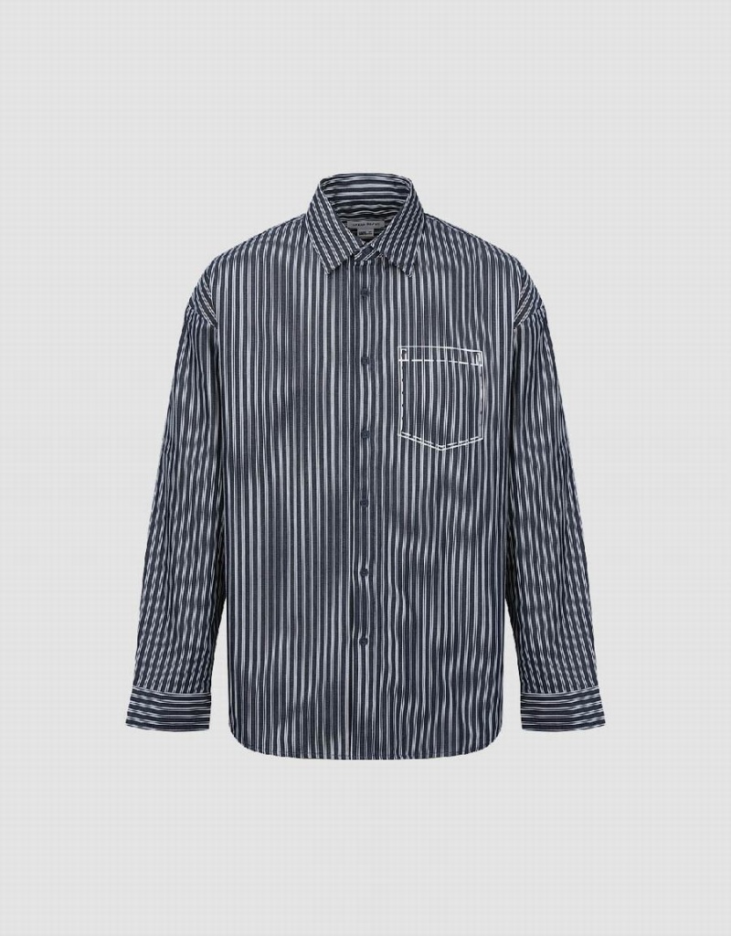 Urban Revivo Striped Loose Men's Shirts Blue | DMV977PF