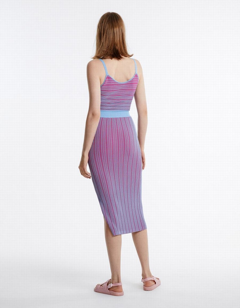 Urban Revivo Striped Midi Knit Women's Skirts Purple Multicolor | HQO5684WG