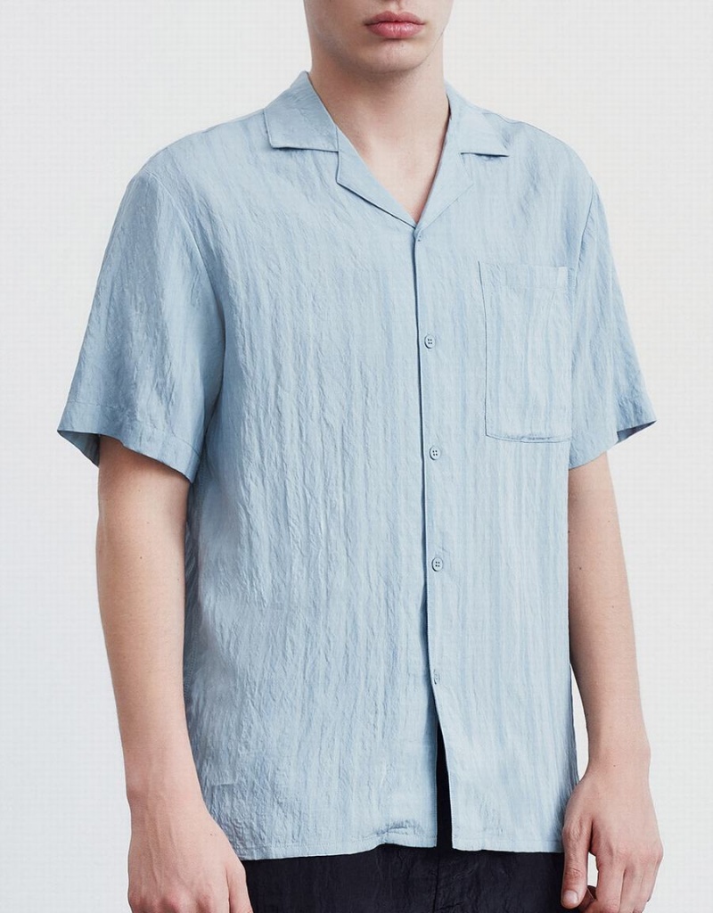 Urban Revivo Striped Short Sleeve Men's Shirts Blue | ATY1792QX