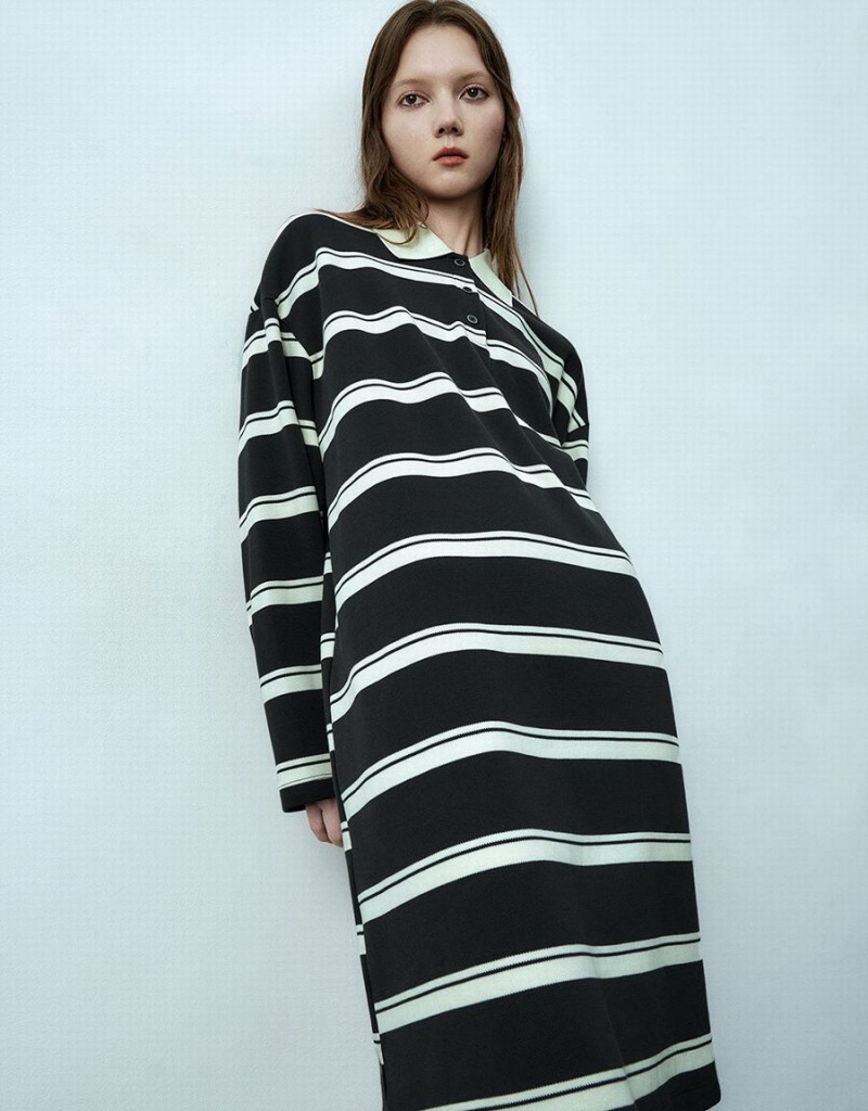 Urban Revivo Striped Skater Women's Dress Grey | CHP5653SH