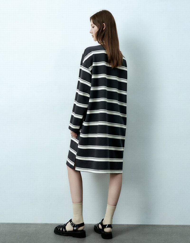 Urban Revivo Striped Skater Women's Dress Grey | CHP5653SH