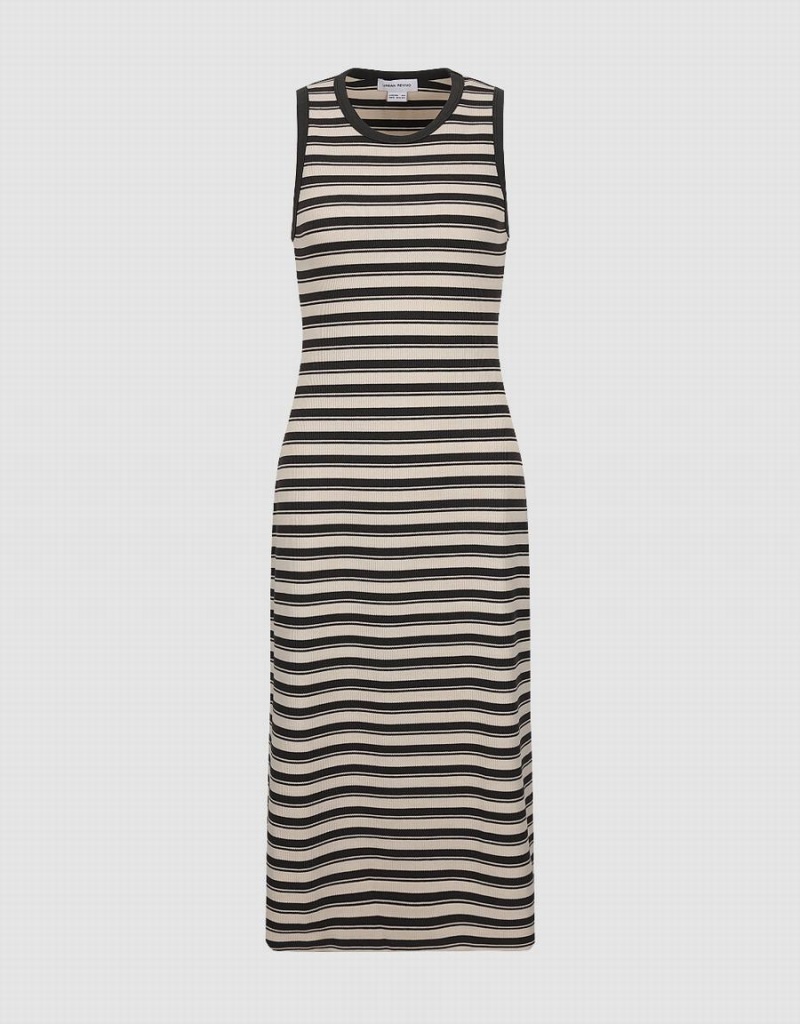 Urban Revivo Striped Sleeveless Crew Neck Straight Women's Dress Grey | SZD7056CA