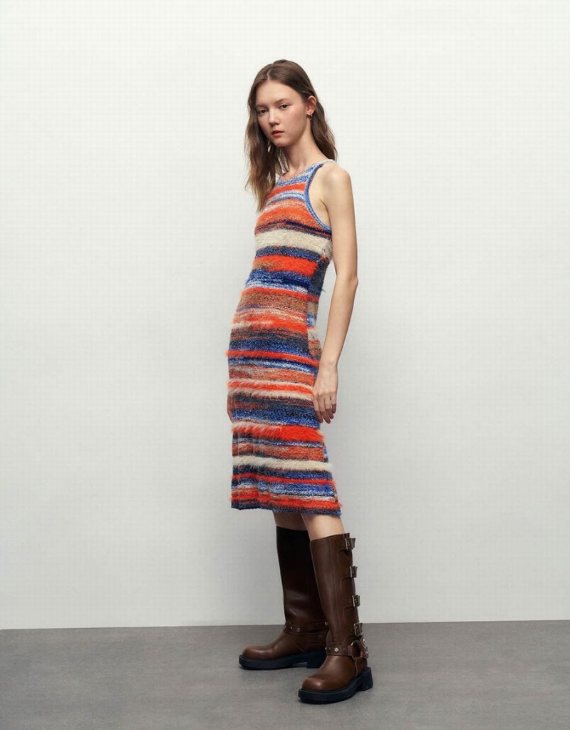 Urban Revivo Striped Sleeveless Crew Neck Knitted Women's Dress Multicolor | WAL10052LM