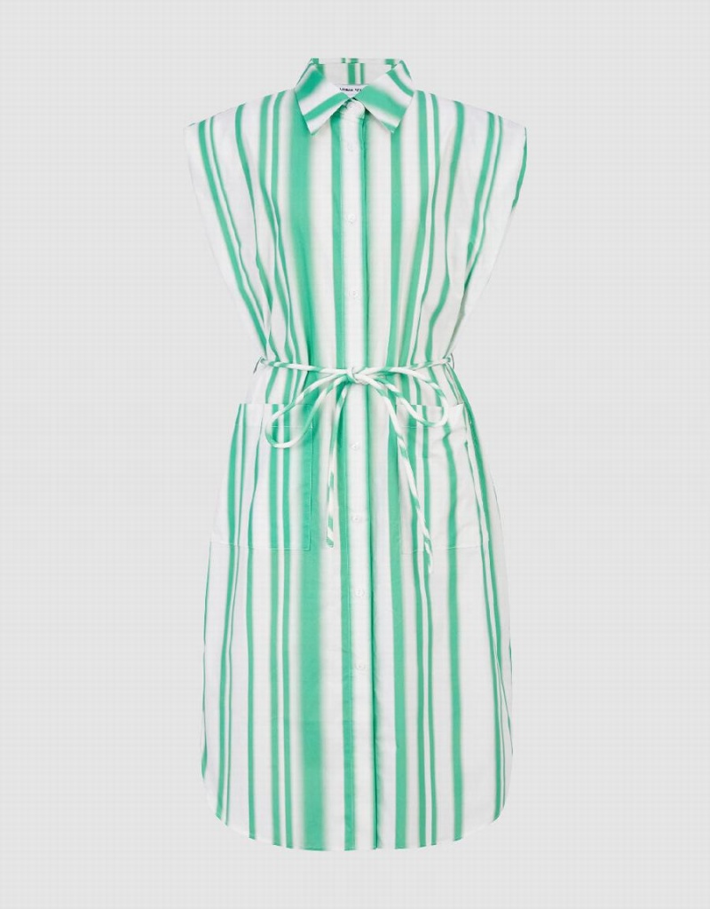 Urban Revivo Striped Sleeveless Women's Dress Green | KKH8666YF