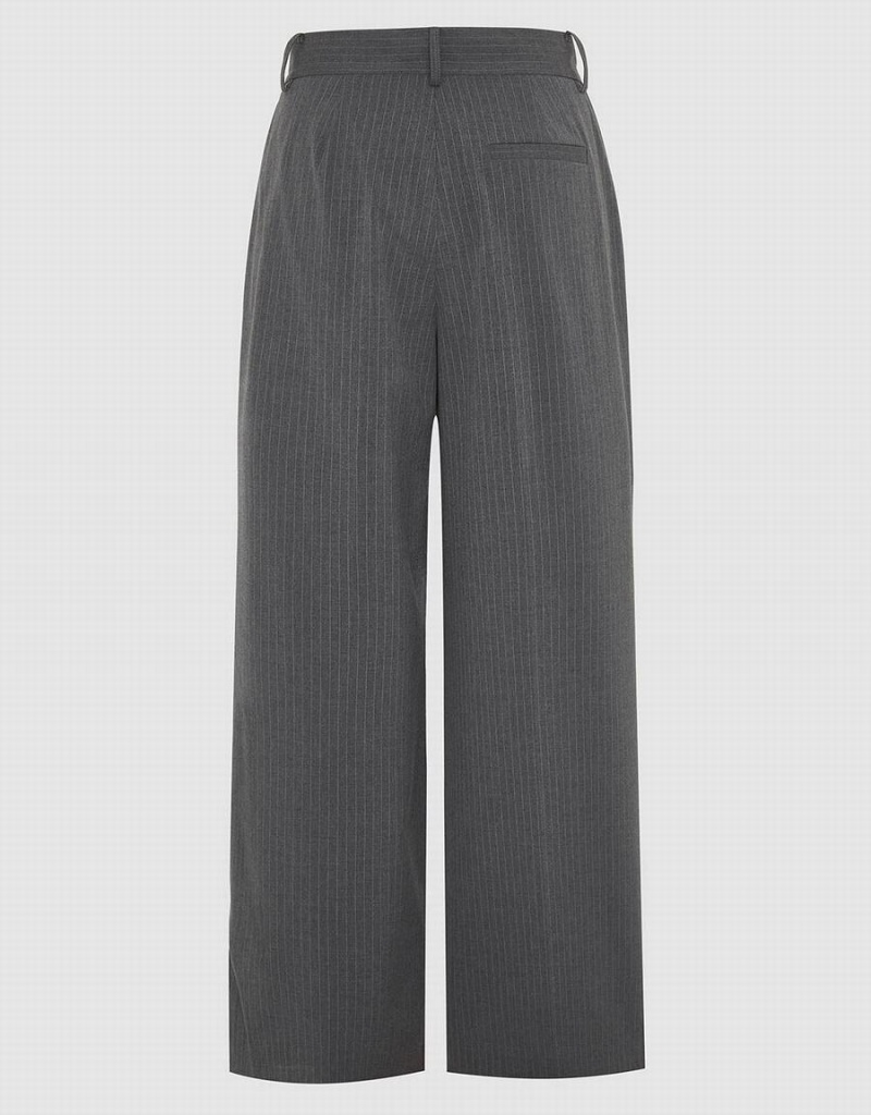 Urban Revivo Striped Tailored Wide-Leg Women's Pants Grey | IBJ6114XK